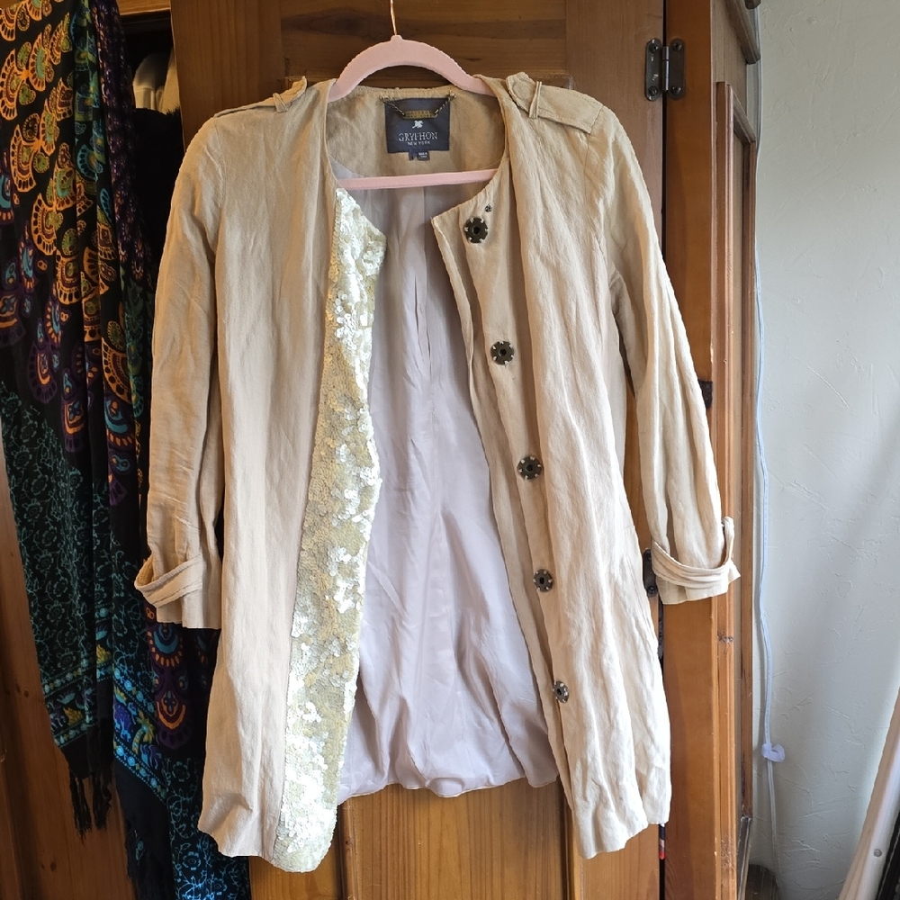 Gryphon Tan Trench Coat with Sequin Lining